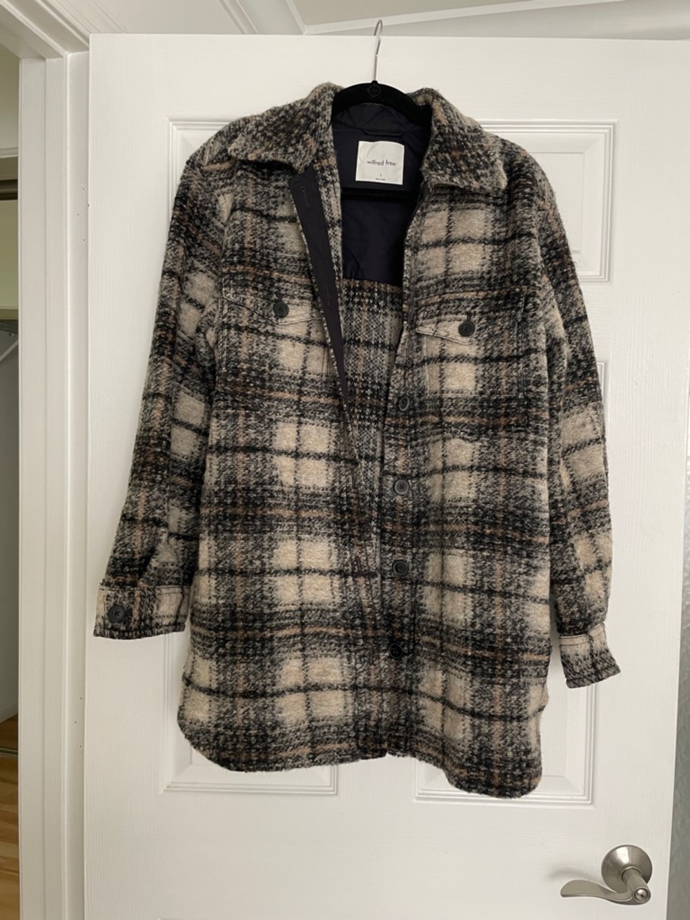 Wilfred Free Black & Cream Plaid Shacket Coat